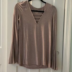 Bell sleeve striped ae top